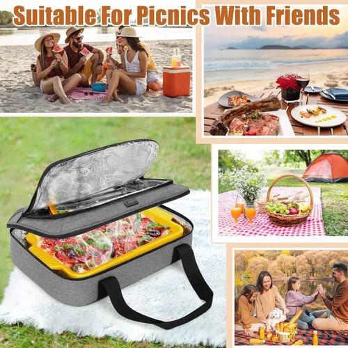 Vista 3 de Trunab Portador de cazuela para alimentos calientes o fríos, con aislamiento térmico, para picnic, se adapta a platos para hornear de 9 x 13
