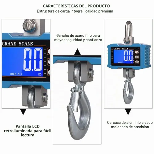 Vista 2 de Geevorks - Báscula de grúa digital de 2,204.6 lbs/2204 libras, escala de grúa industrial con retroiluminación LCD con cambio de unidad, retención