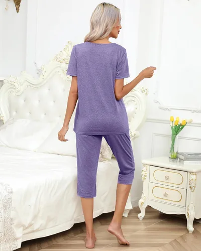 Vista 3 de difficort Conjunto de pijama de manga larga para mujer, ropa de dormir con bolsillos