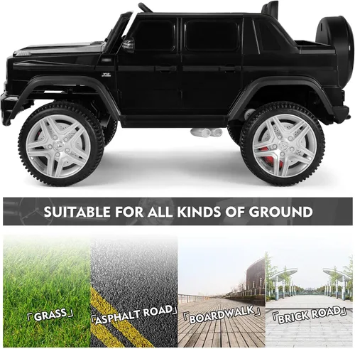 Vista 8 de JOYLDIAS - Auto Mercedes-Benz G650S con licencia para niños, camión de paseo para niños 12V7AH con luces LED subterráneas, control remoto, 3 Negro