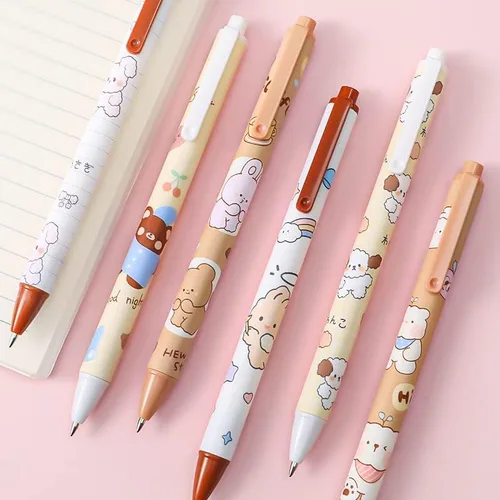 Vista 5 de 6 bolígrafos Kawaii de gel retráctiles, bonitos bolígrafos de gel con punta bala estética, suministros de oficina para estudiantes creativos