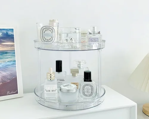Vista 5 de Lazy Susan - Organizador de baño giratorio de 360 grados, 2 niveles de 10.6 pulgadas, organizadores de maquillaje para tocador, organizadores
