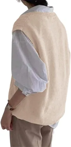 Vista 5 de Women's V Neck Sweater Vest Oversized Sleeveless Loose Knit Tops Cable Sleeveless Sweater