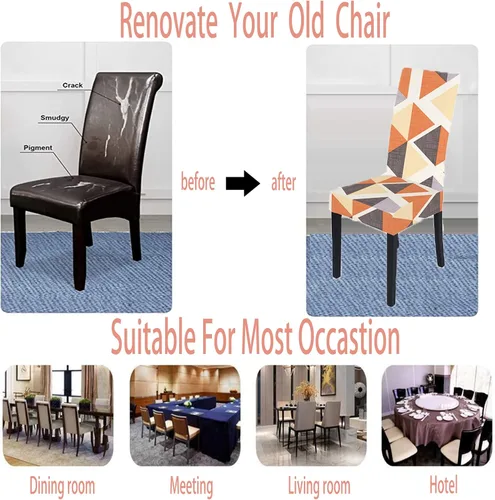 Vista 6 de Fundas protectoras para sillas de comedor, estilo geométrico, elásticas, extraíbles, lavables, para cocina, hotel, ceremonia de boda (geometría 1 2)