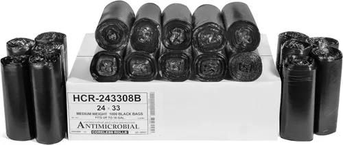 Vista 50 de Aluf Plastics Bolsas de basura de alta densidad, 10 galones, 4000 unidades, 6 micras (eq), 24 x 24 pulgadas, negras, para baño, oficina, industrial