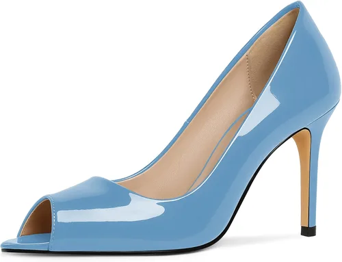 Vista 30 de Eldof Zapatos de tacón alto con punta abierta para mujer, con puntera abierta, para boda, sexy, para novia, clásicos, de 3.5 pulgadas Beige