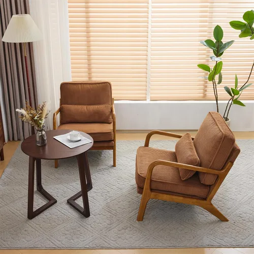 Vista 19 de VINGLI Silla de Acento de Pana Premium Mejorada, Silla con Reposabrazos Tapizada, Cómoda Silla de Lectura de Madera Maciza con Almohada Lumbar