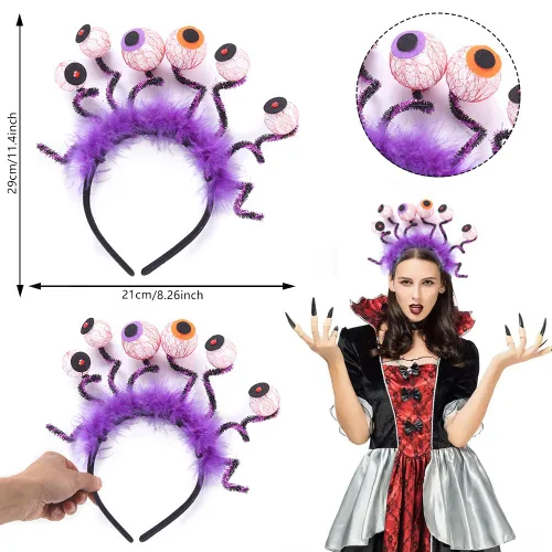 Vista 2 de Diademas de Halloween realistas de terror fantasma, azul, naranja, rojo, sombrero de ojos, accesorios para el cabello, diademas para mujeres