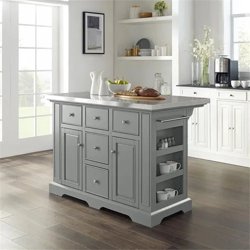Vista 2 de Pemberly Row Isla de cocina de madera/acero inoxidable de transición en gris/cromo