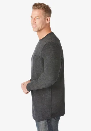 Vista 3 de KingSize Shrink-Less - Camiseta ligera de manga larga con bolsillo y cuello Negro