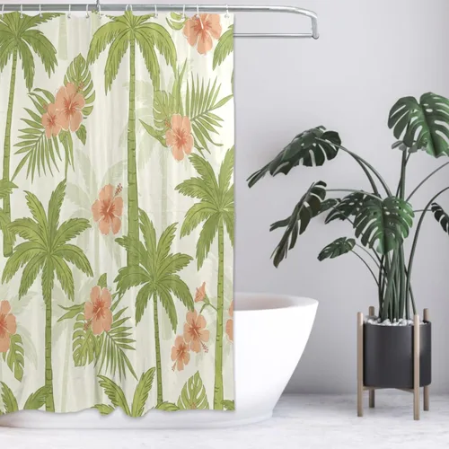 Vista 33 de MNSRUU Fabric Shower Curtain, Flowers and Butterflies Pink Waterproof Polyester Curtains with Hooks for Home Bathroom Decorative