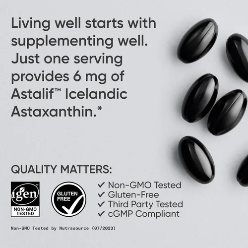 Vista 4 de Sports Research Suplemento de astaxantina de triple fuerza (6 mg) con aceite de coco orgánico para actividad antioxidante, apoyo a la salud