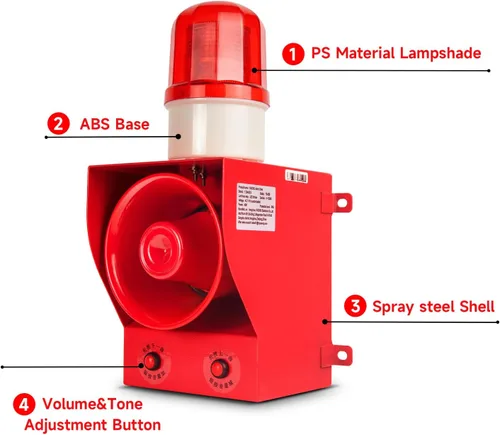 Vista 4 de Y DIANS Sirena de alarma temporizada al aire libre 130dB cuerno 45W emergencia impermeable seguridad industrial sirena luz con temporizador