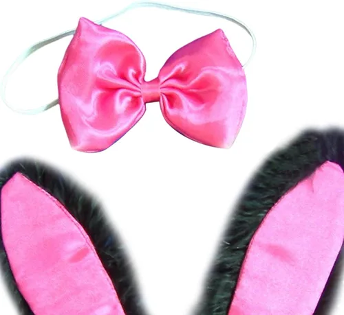 Vista 4 de Colaxi Conjunto de disfraz de conejo, diadema de orejas de conejo, pajarita y accesorios de cola