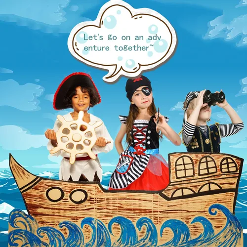 Vista 6 de Wbesty Disfraz de pirata para niñas con vestido espada sombrero parche de ojos bufanda triangular