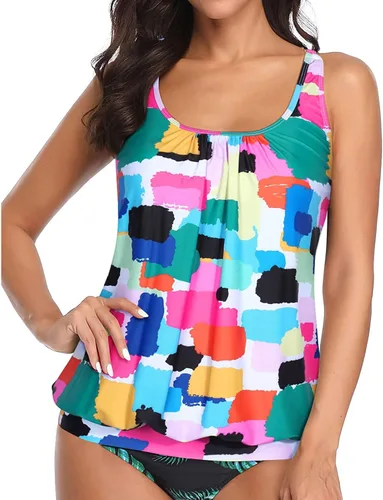 Vista 4 de Yonique Blusa tipo tankini para mujer, sin parte inferior, ajuste holgado, camiseta sin mangas