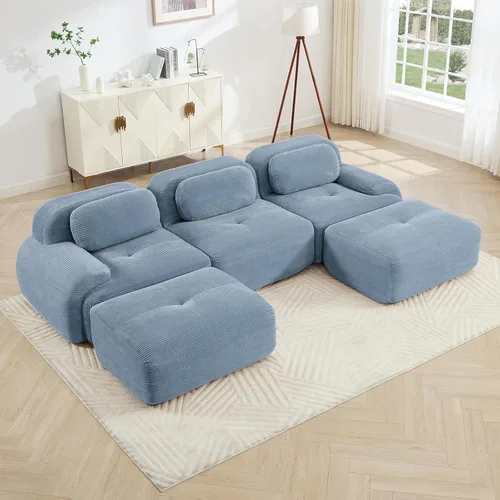Vista 71 de Sofá moderno comprimido sin armazón de 116", sofás seccionales de 3 plazas para sala de estar, sofá seccional modular de pana verde nube, espuma