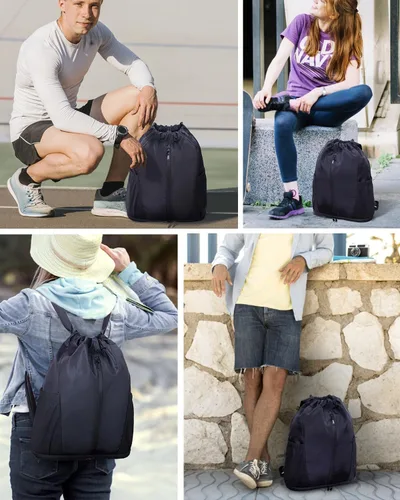Vista 9 de sportsnew Mochila deportiva con cordón y compartimento para zapatos, mochila de cuerda para mujeres y hombres, bolsa con cordón resistente al agua