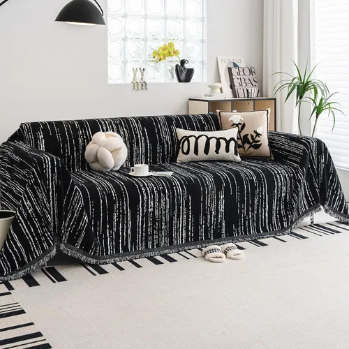Vista 9 de WEYOND Funda de Sofá Boho de Chenilla con Borlas, Funda de Sofá Bohemia para Sofá de 1 Cojín, Sillón, Silla, 1 Plaza (71" x 91", Negro)