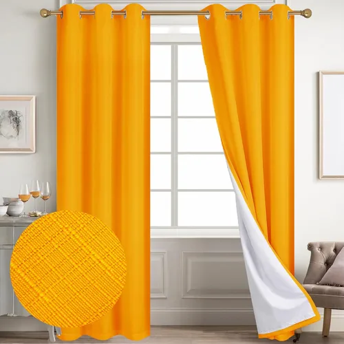 Vista 105 de Diraysid Cortinas 100% opacas de lino beige para dormitorio, con ojales, aislamiento térmico, cortinas de oscurecimiento de habitación
