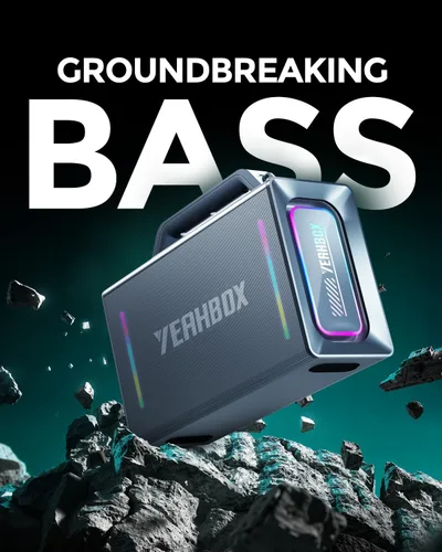 Vista 4 de Yeahbox Thunder 500 Altavoz de Fiesta – Sistema PA Bluetooth de Potencia Máxima de 200W con Micrófonos Inalámbricos Duales, Tarjeta de Sonido DSP