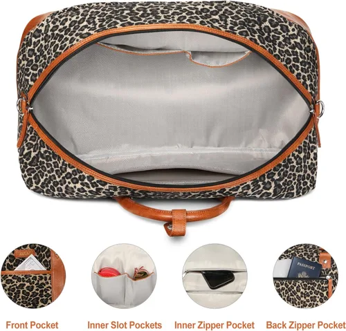 Vista 6 de Bolsa de viaje de lona grande para mujer, bolsa de viaje de lona con compartimento para zapatos de 21 pulgadas para mujeres y hombres, juego de 3