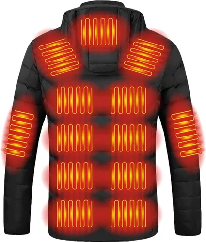 Vista 3 de Chaqueta térmica para hombres y mujeres, carga USB, 19 zonas de calefacción, calentador de cuerpo eléctrico, abrigo con capucha, cálido para invierno
