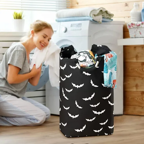 Vista 4 de Cesta de lavandería de 50 L para Halloween, diseño gótico, plegable, con asas acolchadas, impermeable, duradera, cesta de almacenamiento
