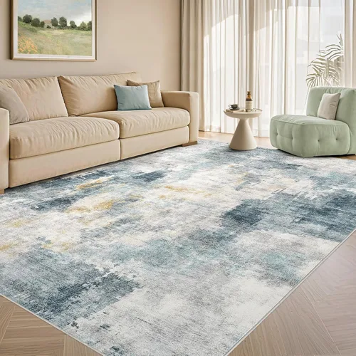 Vista 22 de Tortania Alfombra redonda lavable de 5 pies para sala de estar: Alfombra moderna abstracta neutra grande suave y delgada – Alfombra antideslizante