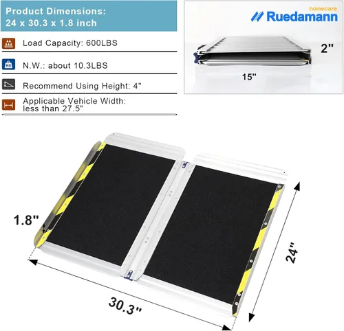 Vista 4 de Ruedamann Rampa para silla de ruedas de 2 pies, rampa portátil para silla de ruedas para la entrada del hogar, diseño más ancho, rampas plegables