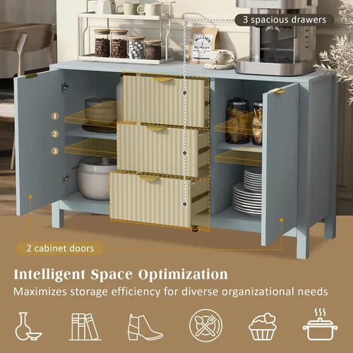 Vista 6 de Henf Mesa consola moderna de 47.2 pulgadas, diseño ondulado, mesa de entrada con 3 cajones y 3 estantes ajustables, mesas de sofá de madera