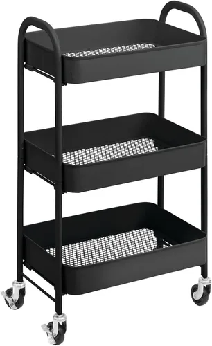 Vista 7 de mDesign Carritos de almacenamiento de metal con ruedas de 3 niveles, carrito organizador para baño, cocina, lavandería, oficina y habitaciones