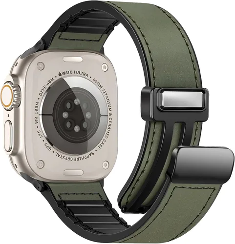 Vista 28 de Correas de cuero magnéticas compatibles con Apple Watch 42mm (Serie 10/11) 41mm 40mm 38mm para hombres y mujeres, cuero genuino con hebilla