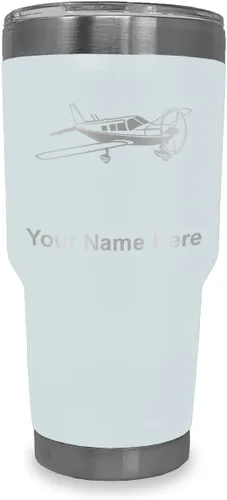 Vista 8 de LaserGram Vaso aislado al vacío de 20 onzas, avión de ala baja, grabado personalizado incluido (negro) Engraved Gift for Pilots, Vacuum Insulated