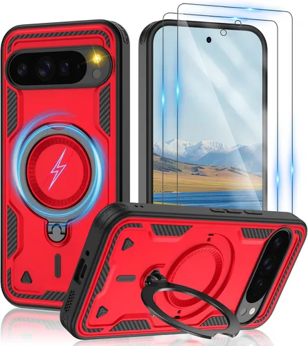 Vista 77 de Gritup fro Funda para Google Pixel 9A, funda protectora magnética de grado militar compatible con Mag-Safe, 2 protectores de pantalla HD, soporte