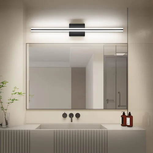 Vista 3 de SOLFART Lámpara de tocador de baño, color negro mate, 32 pulgadas, luces LED para baño, 6000 K, accesorios de pared ND