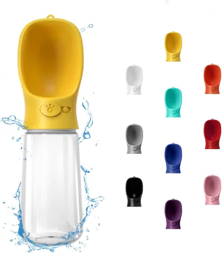 Vista 11 de WePet Botella de agua portátil para perros, 12 onzas, dispensador de agua para cachorros a prueba de fugas con alimentador de bebida para mascotas
