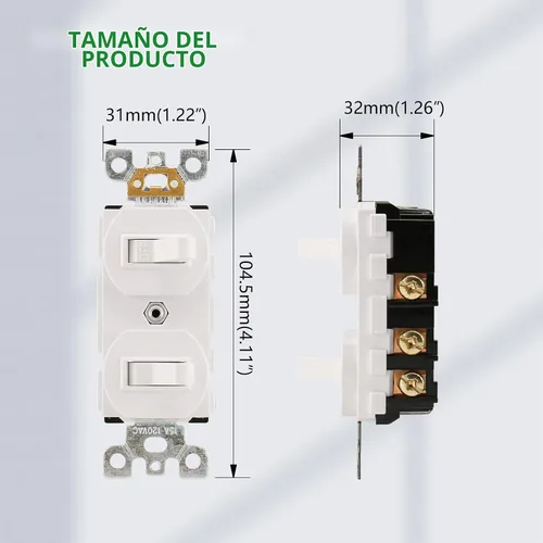Vista 5 de Wengart Interruptor de Luz de Doble Palanca, 15 Amperios AC120 Voltios, Interruptor de Pared Eléctrico de Grado Residencial, Ideal para Hogar