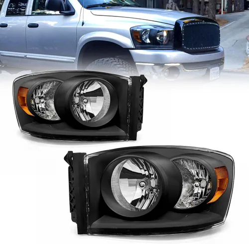 Vista 14 de Repuesto de conjunto de faros AS para Dodge Ram 1500 2002-2005/Ram 2500 3500 2003-2005 con carcasa negra, reflector ámbar, lentes transparentes