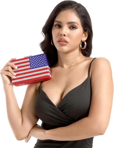 Vista 8 de Boutique De FGG The American National Flag Crystal Clutch Purse for Women Evening Bags Party Chain Shoulder Handbags,Mini