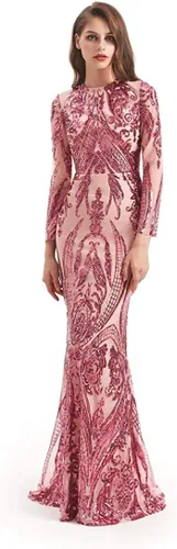 Vista 5 de Vestido de noche de sirena con lentejuelas para fiesta de graduación, vestido de baile formal, desmontable, manga larga