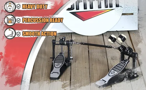 Vista 7 de GRIFFIN Pedal de bombo doble (Serie Quick-Kick) – Juego de tablas de pie de alta resistencia, cadena doble con batidores cuádruples para batería