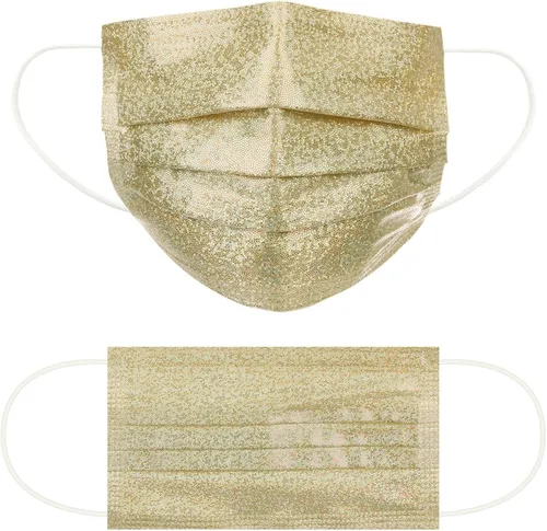 Vista 5 de Mascarillas desechables brillantes de moda, 3 capas transpirables metálicas brillantes con diseño de moda