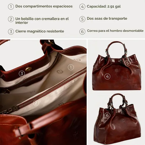 Vista 6 de Time Resistance Bolso de cuero - Bolso con asa superior - Bolso de cuero de grano completo para mujer Marrón