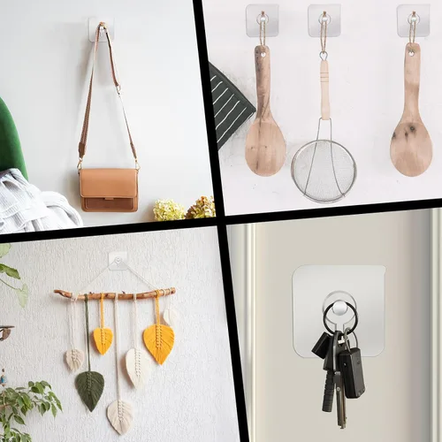 Vista 6 de Mabor Ganchos adhesivos sin taladro, 6 piezas de colgadores de fotos de plástico sin uñas, colgadores de pared sin clavos, colgador de foamboard