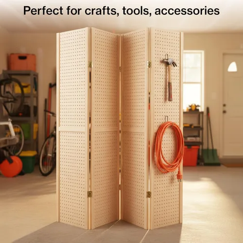Vista 4 de SSWBasics Soporte de tablero perforado plegable de 5 pies y 4 paneles para manualidades - Exhibición versátil de tablero perforado y divisor