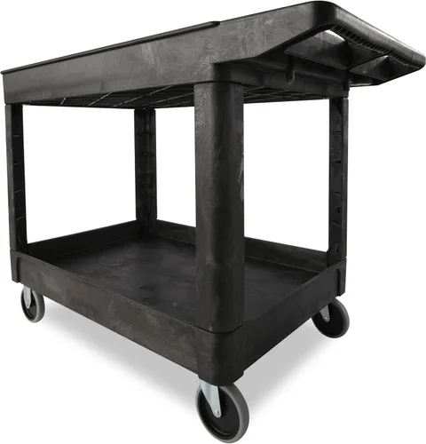 Vista 6 de Carrito de utilería Rubbermaid Commercial Products FG452089BLA resistente, 2 estantes con ruedas, mediano, color negro