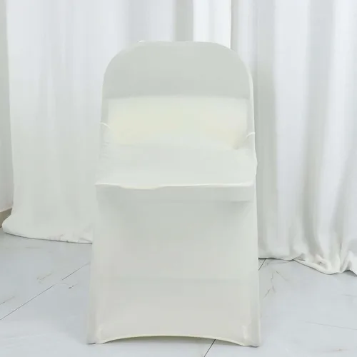 Vista 4 de Tableclothsfactory Funda de silla plegable ajustable con diseño de roseta de satén marfil