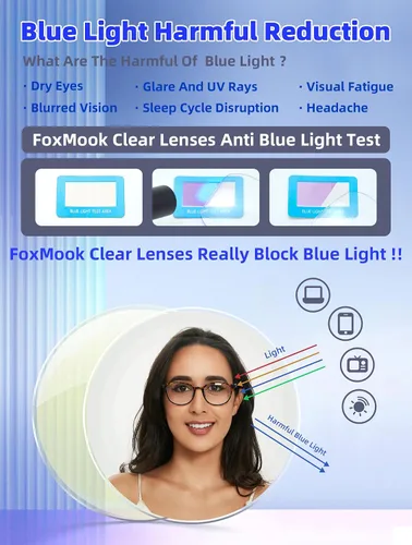 Vista 6 de Anteojos con bloqueo de luz azul redondos para mujeres y hombres, anteojos para computadora, anti fatiga ocular/UV/resplandor, anteojos