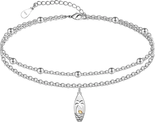 Vista 142 de CHIC & ARTSY Tobilleras delicadas de plata de ley S925 para verano, pulsera de tobillo ajustable multicapa para playa, joyería de pie para mujer
